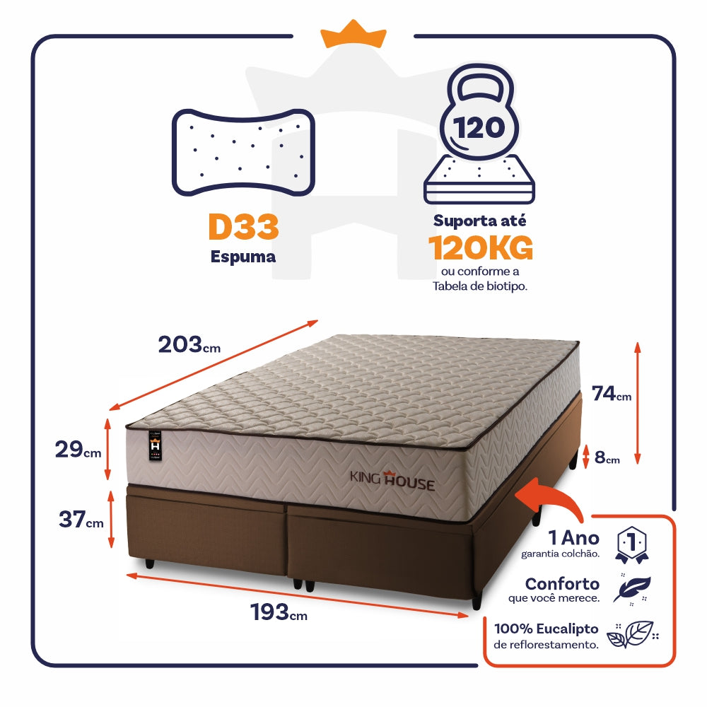 Cama Box Baú San Diego Espuma D33 193x203 Marrom King House
