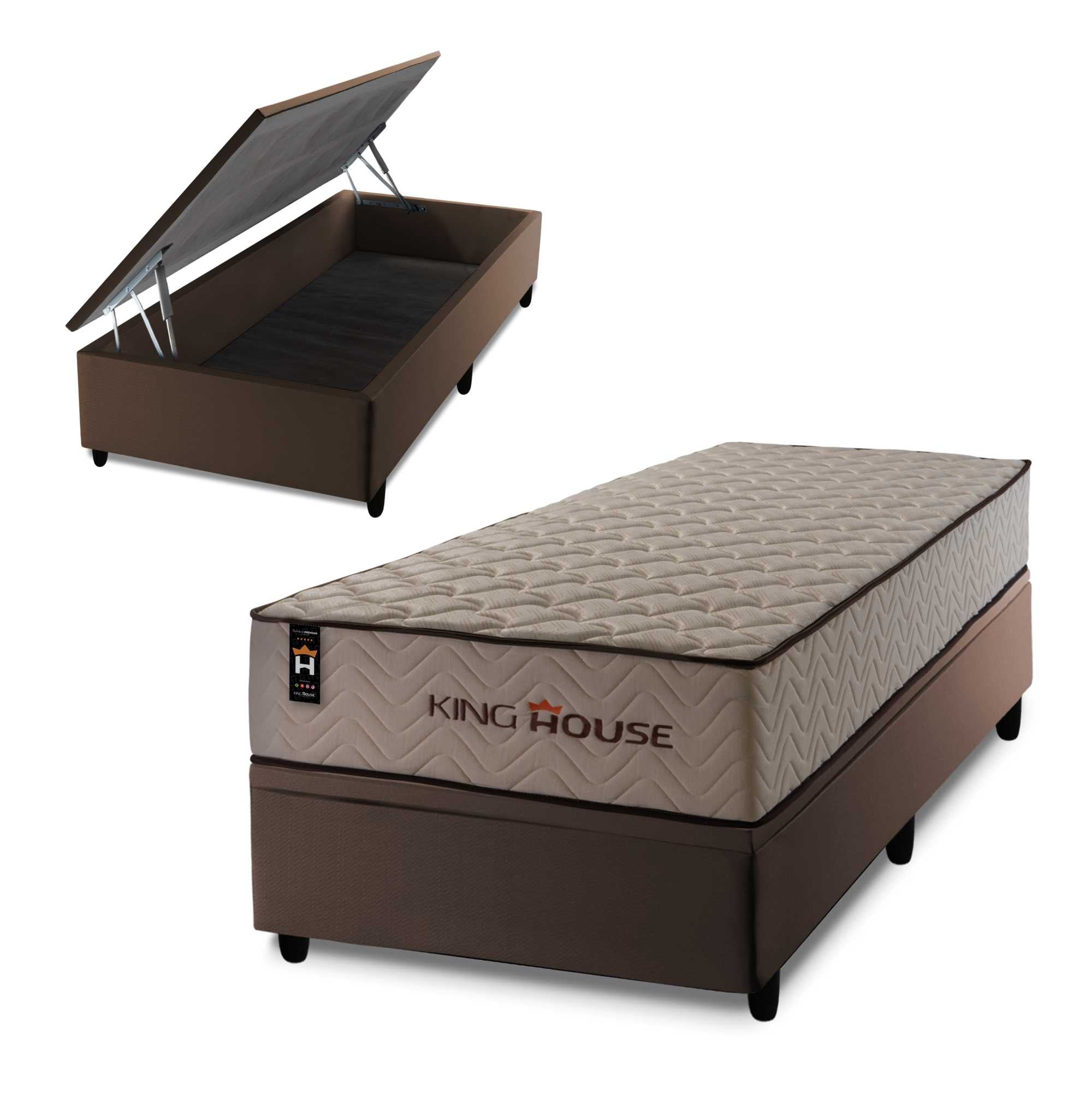 Conjunto Box Baú San Diego 96x203 Bege Espuma D33 King House