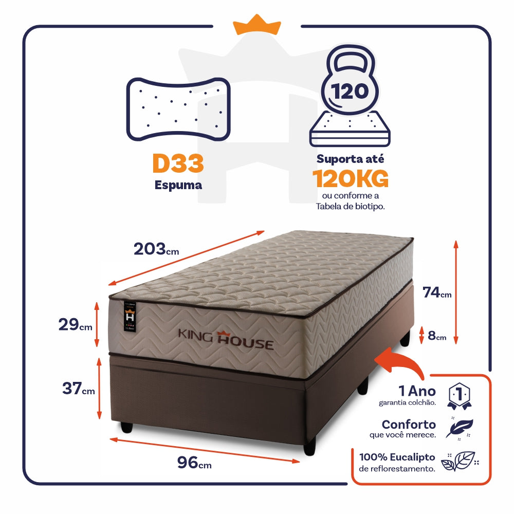 Conjunto Box Baú San Diego 96x203 Bege Espuma D33 King House