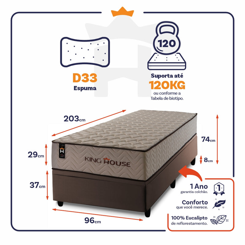 Conjunto Box Baú San Diego 96x203 Bege Espuma D33 King House