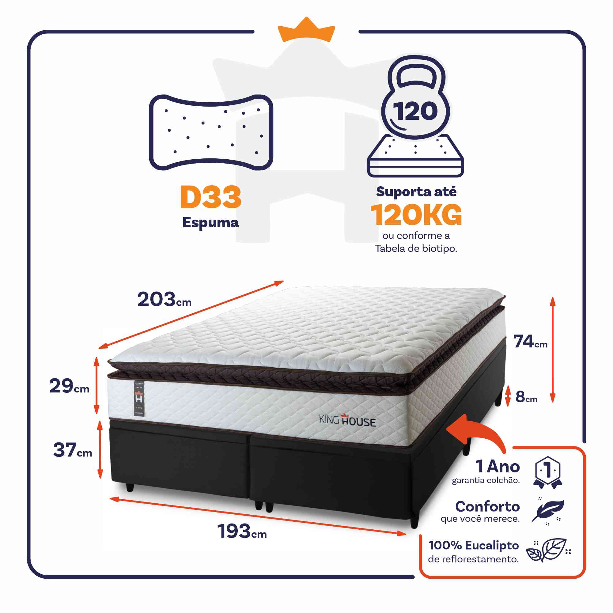 Cama Box Baú San Diego Espuma D33 193x203 Branco King House
