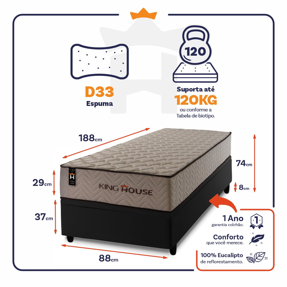 Cama Box Baú San Diego 88x188 Preto Espuma D33 King House
