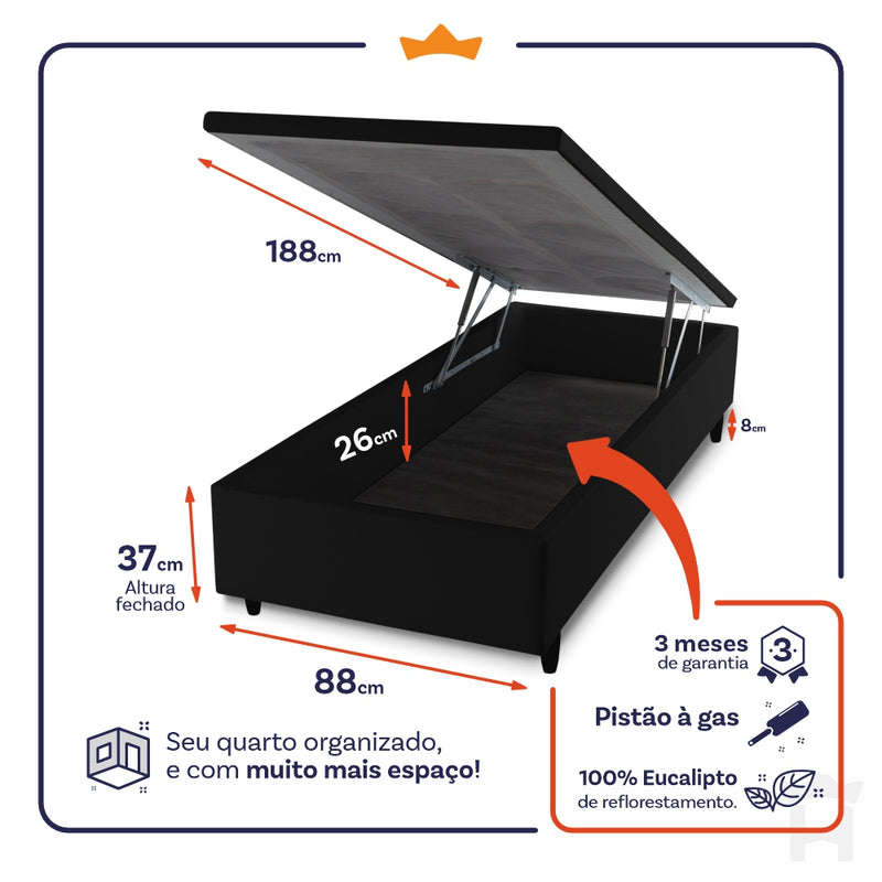 Cama Box Baú San Diego 88x188 Preto Espuma D33 King House