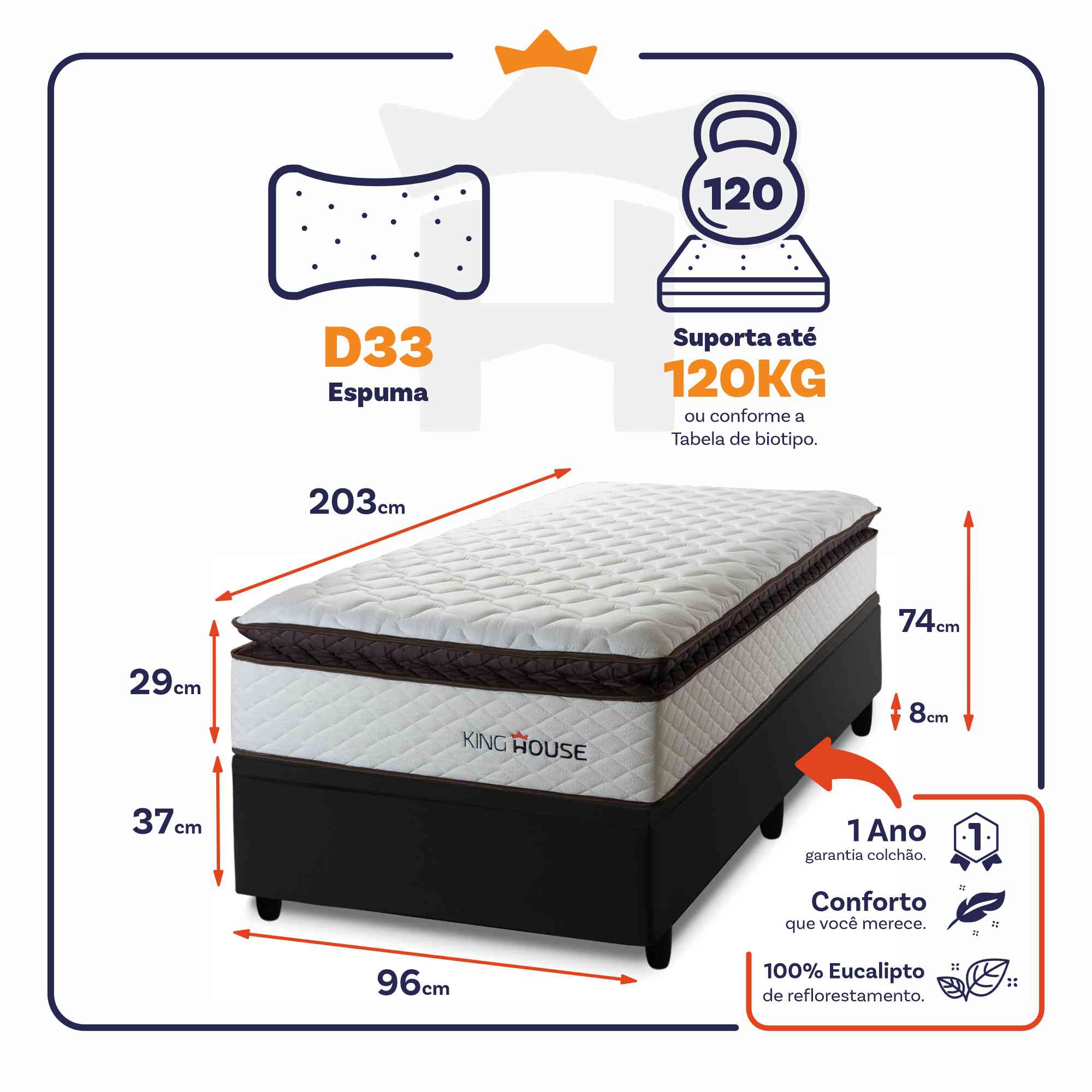 Cama Box Baú San Diego 96x203 Branco Espuma D33 King House