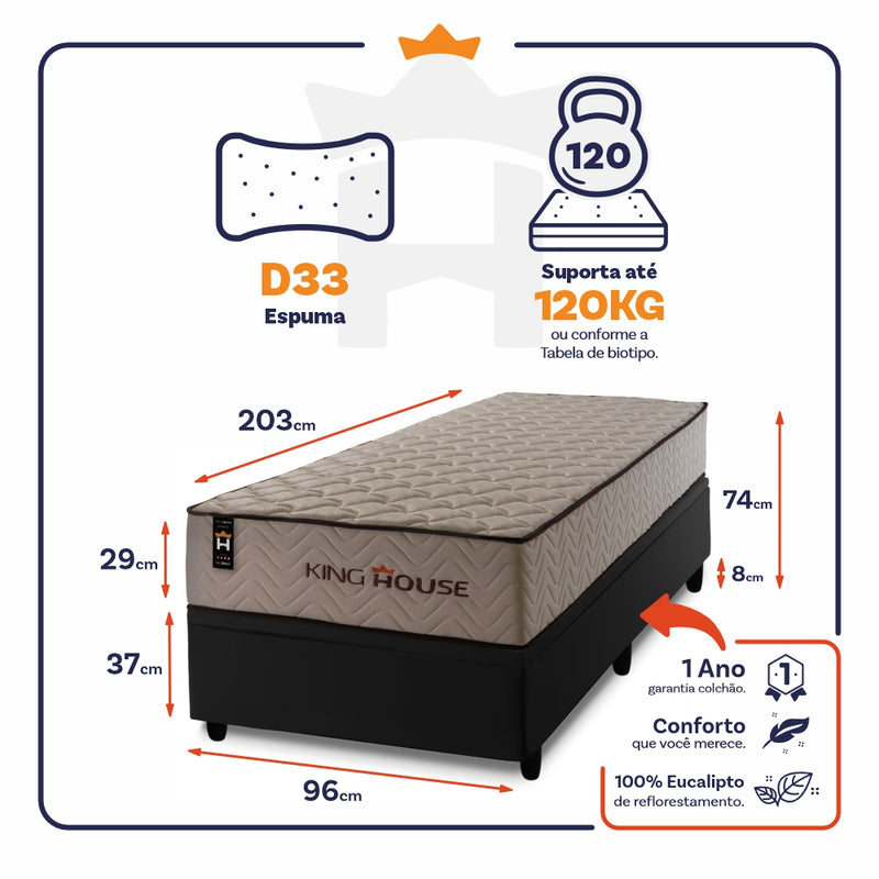 Cama Box Baú San Diego 96x203 Preto Espuma D33 King House