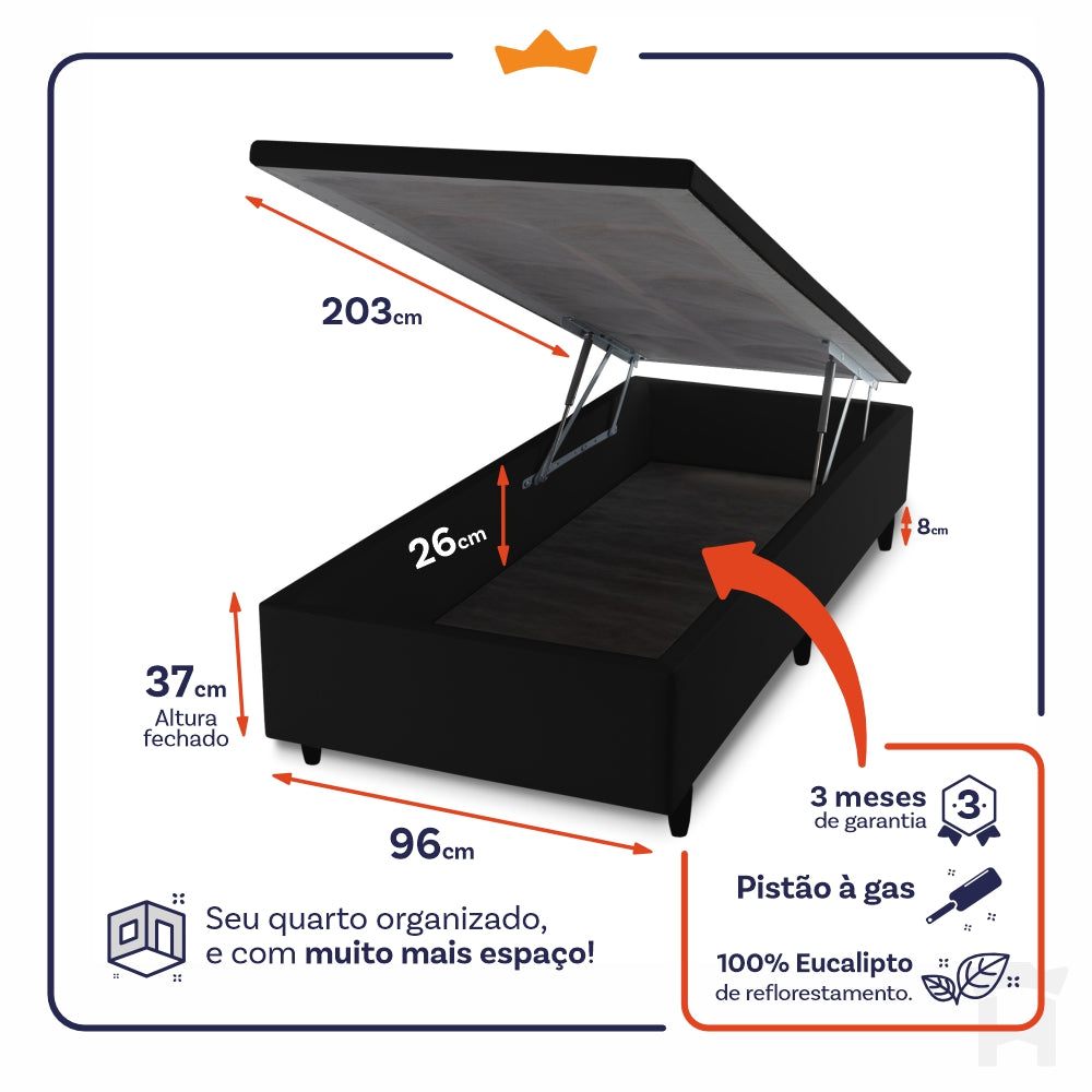 Cama Box Baú San Diego 96x203 Preto Espuma D33 King House