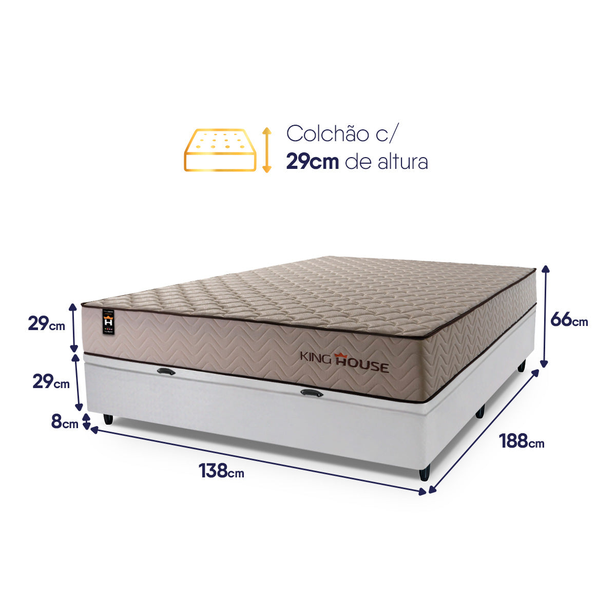 Cama Box Baú San Diego 138x188 Bege e Branco Espuma D33