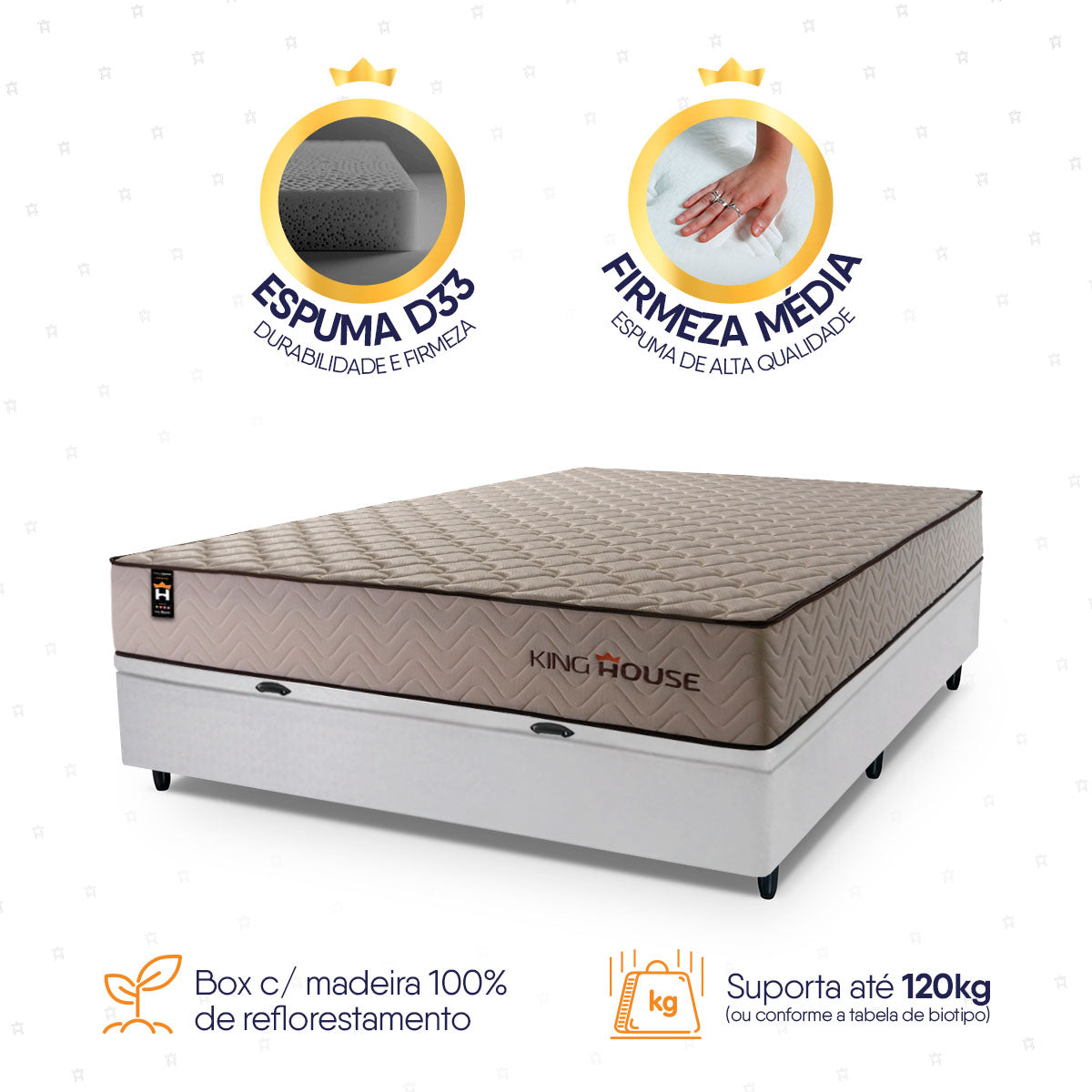 Cama Box Baú San Diego 138x188 Bege e Branco Espuma D33
