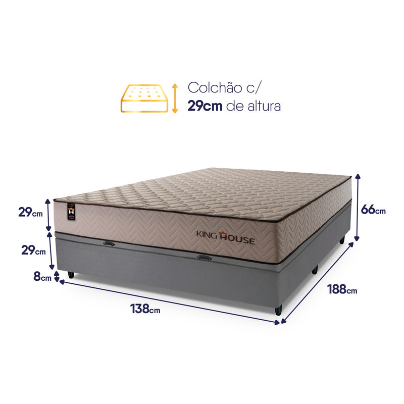 Cama Box Baú San Diego 138x188 Bege e Cinza