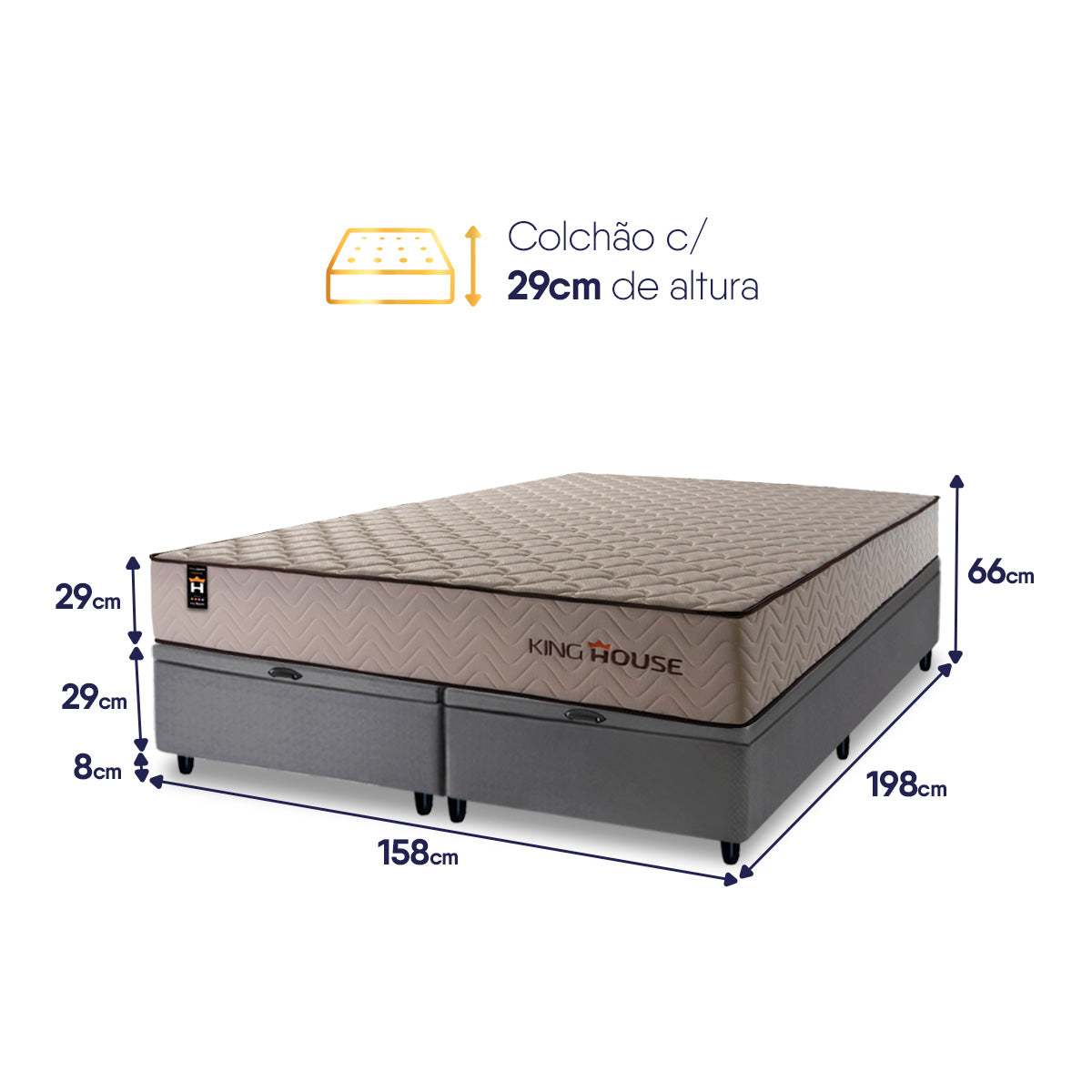 Cama Box Baú San Diego 158x198 Bege e Cinza