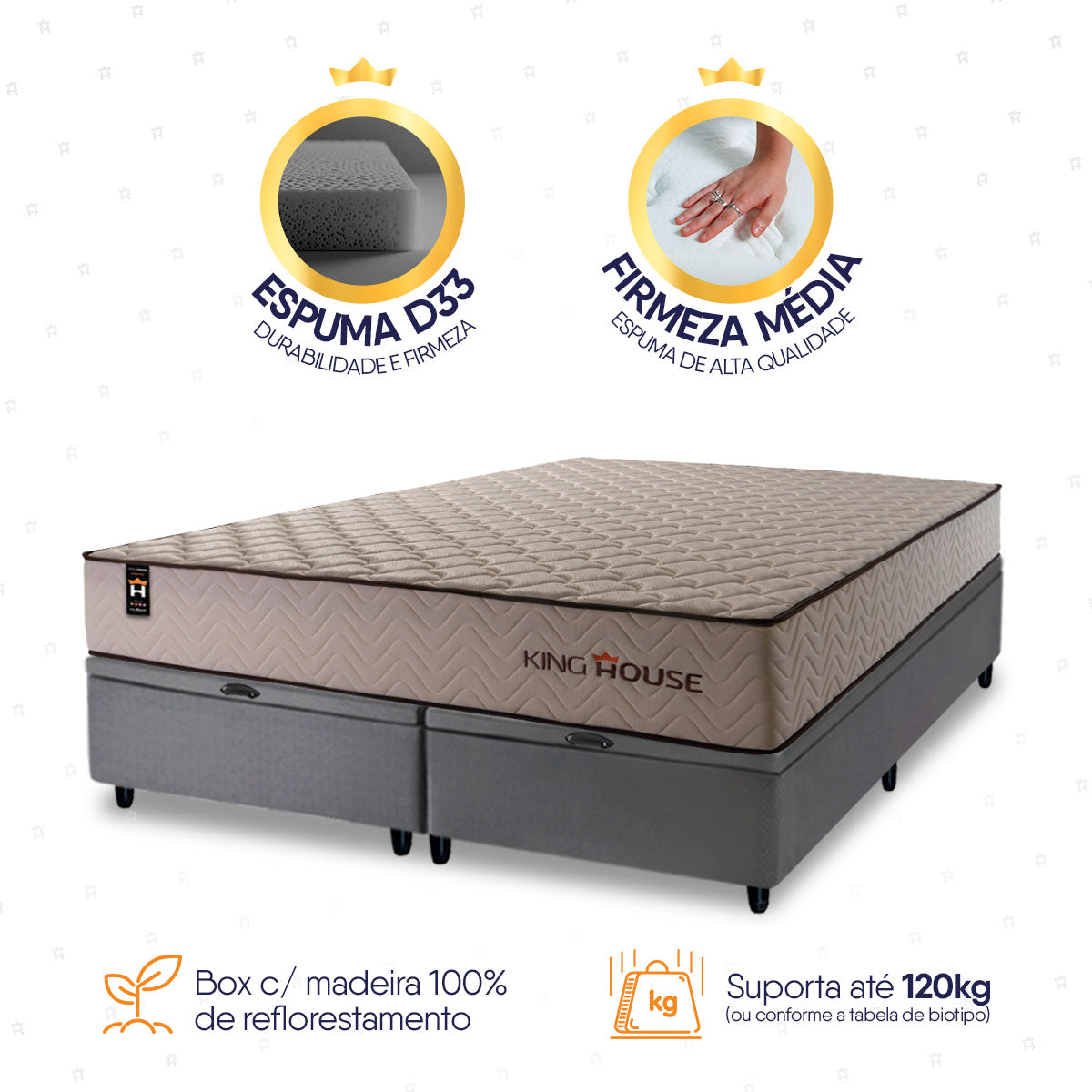 Cama Box Baú San Diego 158x198 Bege e Cinza