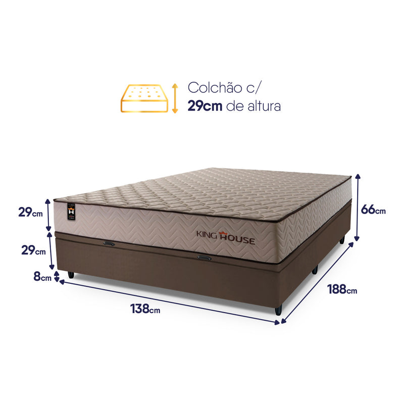 Cama Box Baú San Diego 138x188 Bege e Marrom Espuma D33