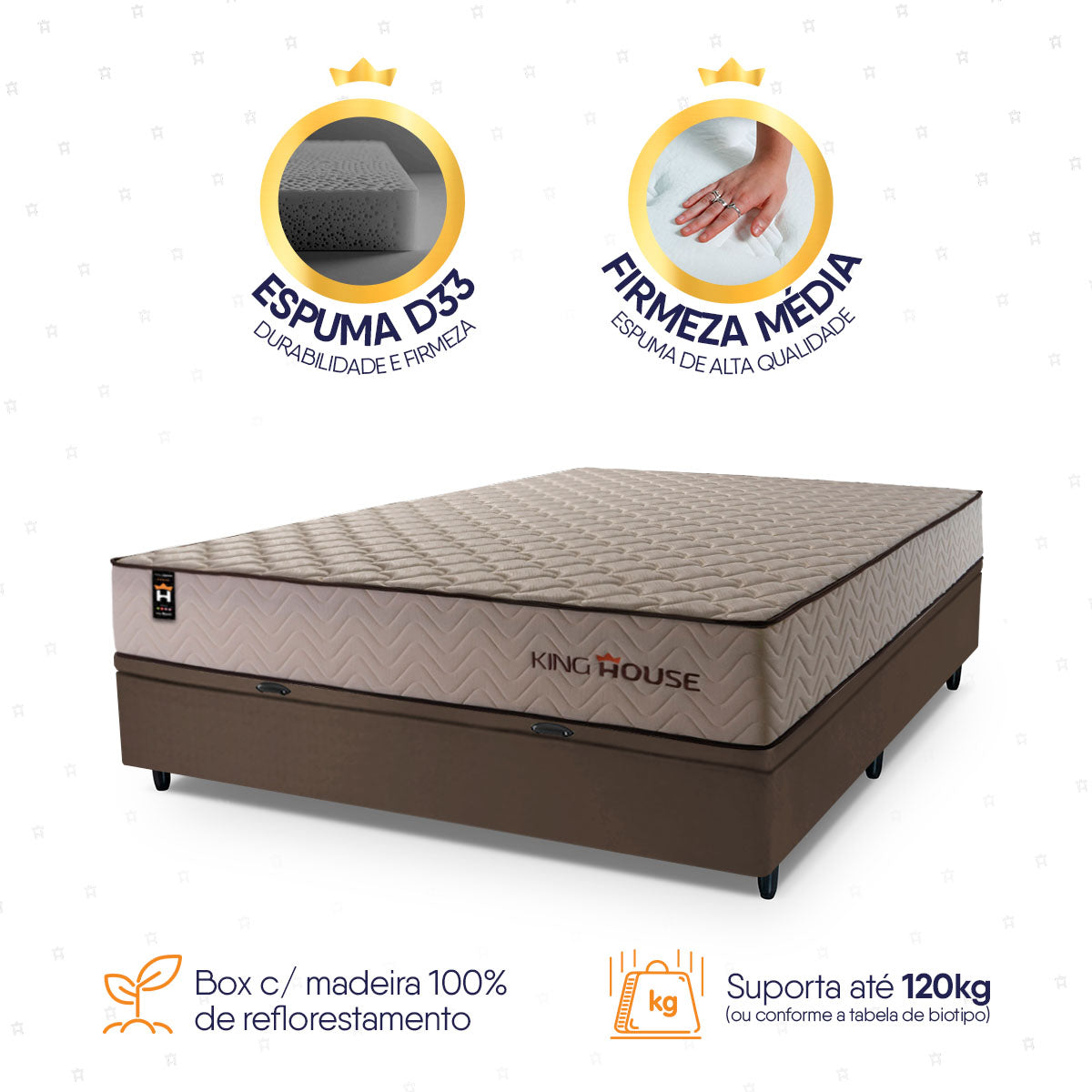 Cama Box Baú San Diego 138x188 Bege e Marrom Espuma D33