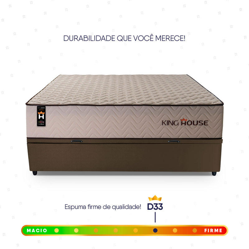 Cama Box Baú San Diego 138x188 Bege e Marrom Espuma D33