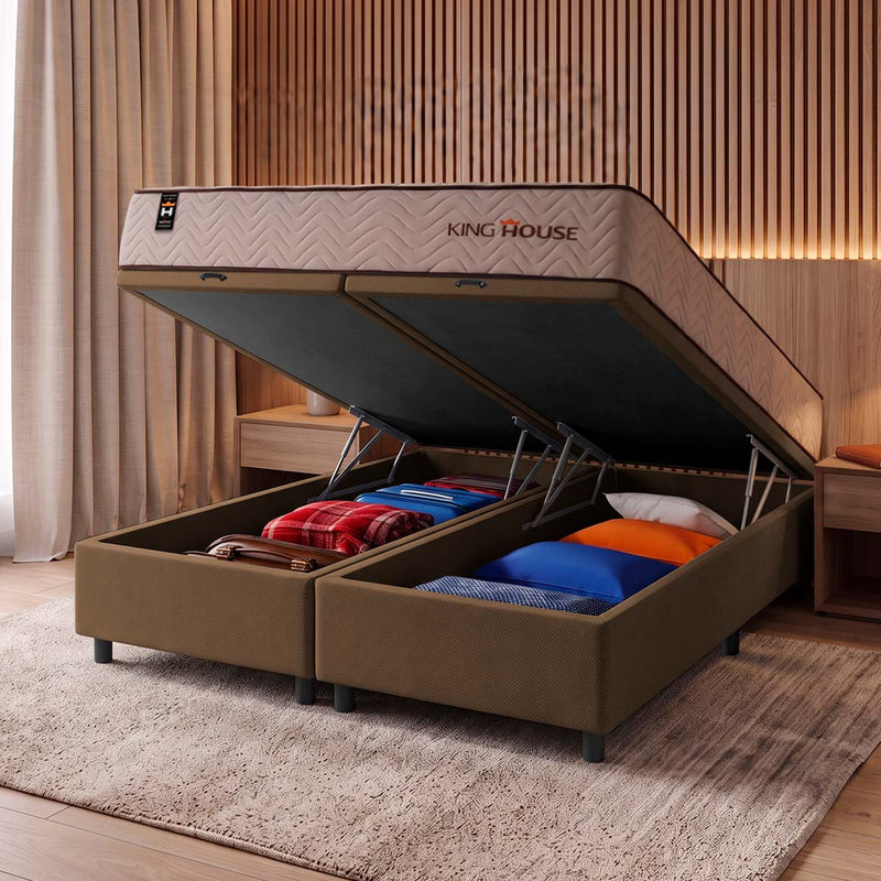 Cama Box Baú San Diego 158x198 Bege e Marrom