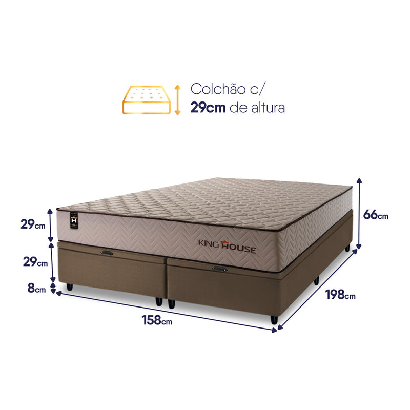 Cama Box Baú San Diego 158x198 Bege e Marrom