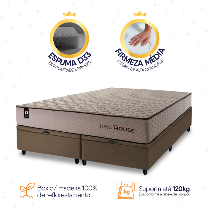 Cama Box Baú San Diego 158x198 Bege e Marrom