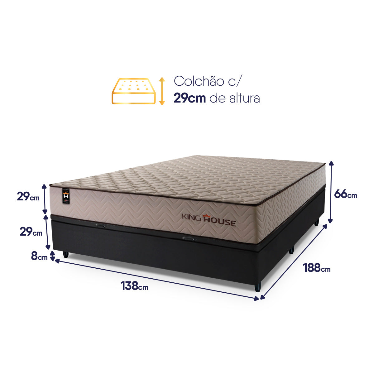 Cama Box Baú San Diego 138x188 Bege e Preto Espuma D33