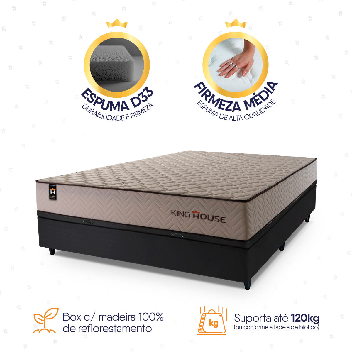 Cama Box Baú San Diego 138x188 Bege e Preto Espuma D33