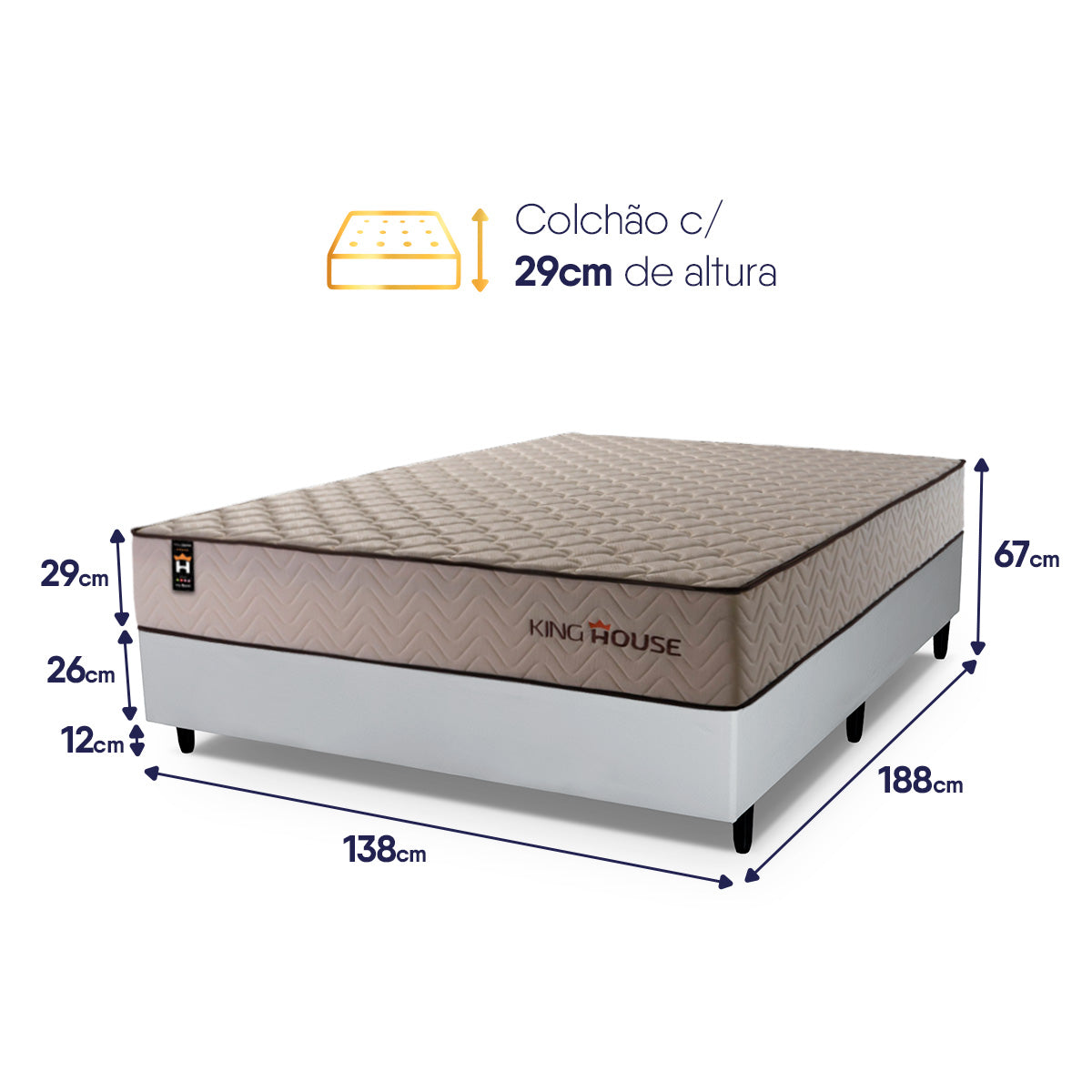 Cama Box Espuma San Diego Casal 138x188 Bege