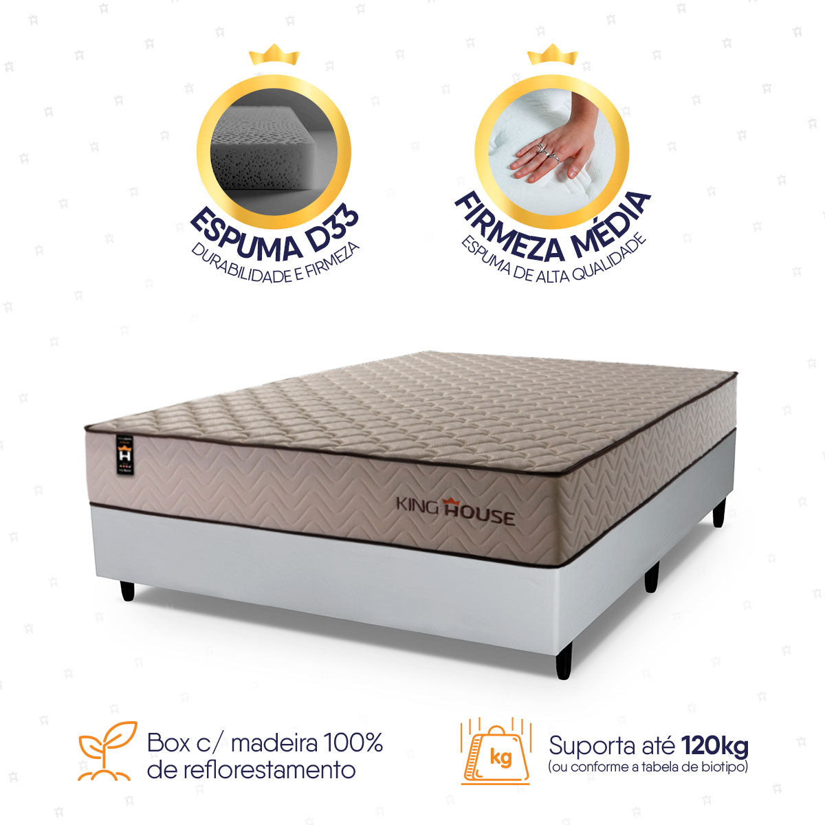Cama Box Espuma San Diego Casal 138x188 Bege