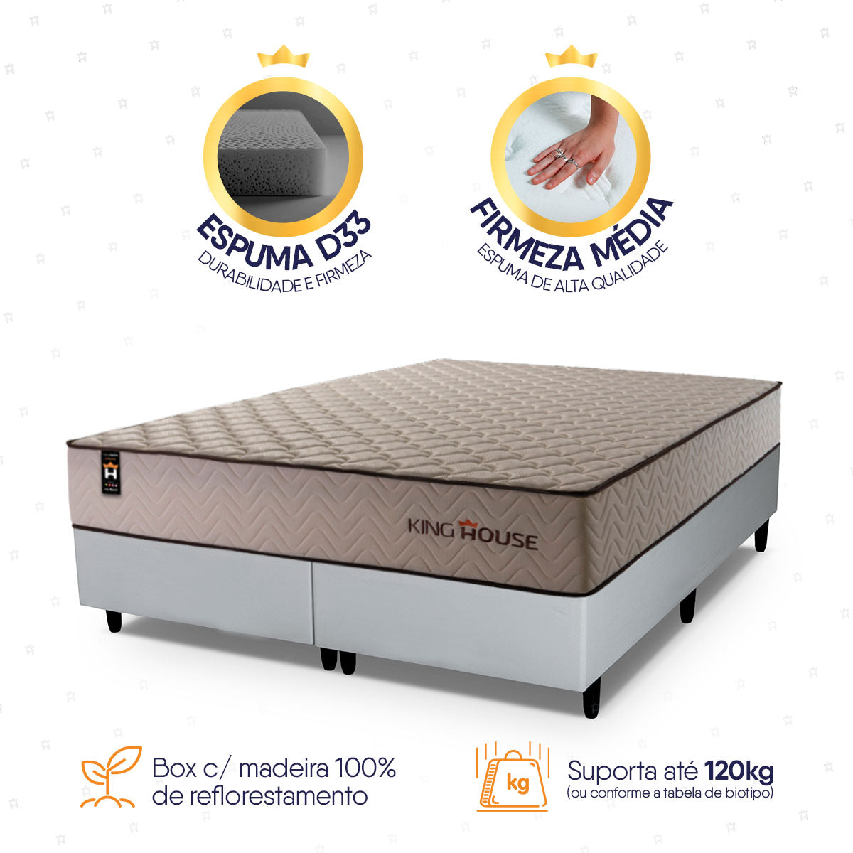 Cama Box San Diego Espuma Queen 158x198 Bege