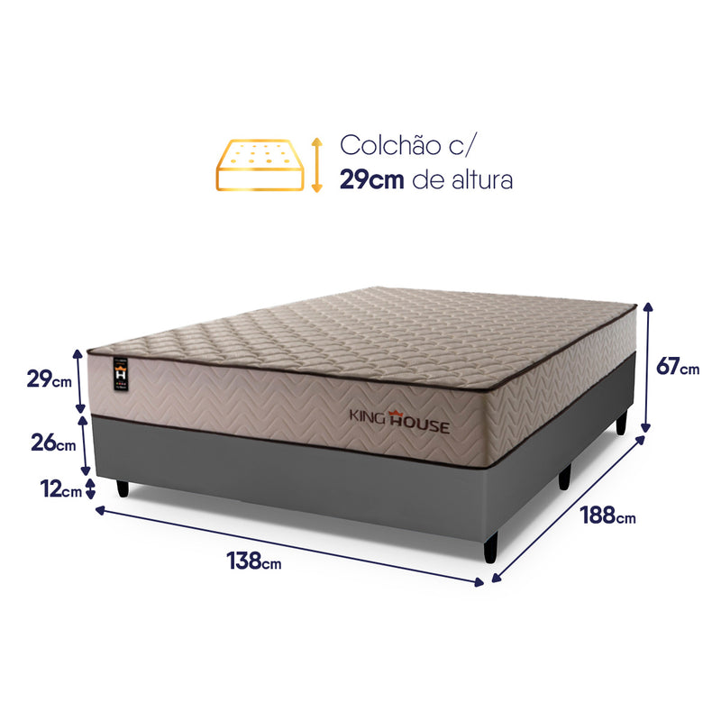 Cama Box Espuma San Diego Casal 138x188 Cinza Espuma D33