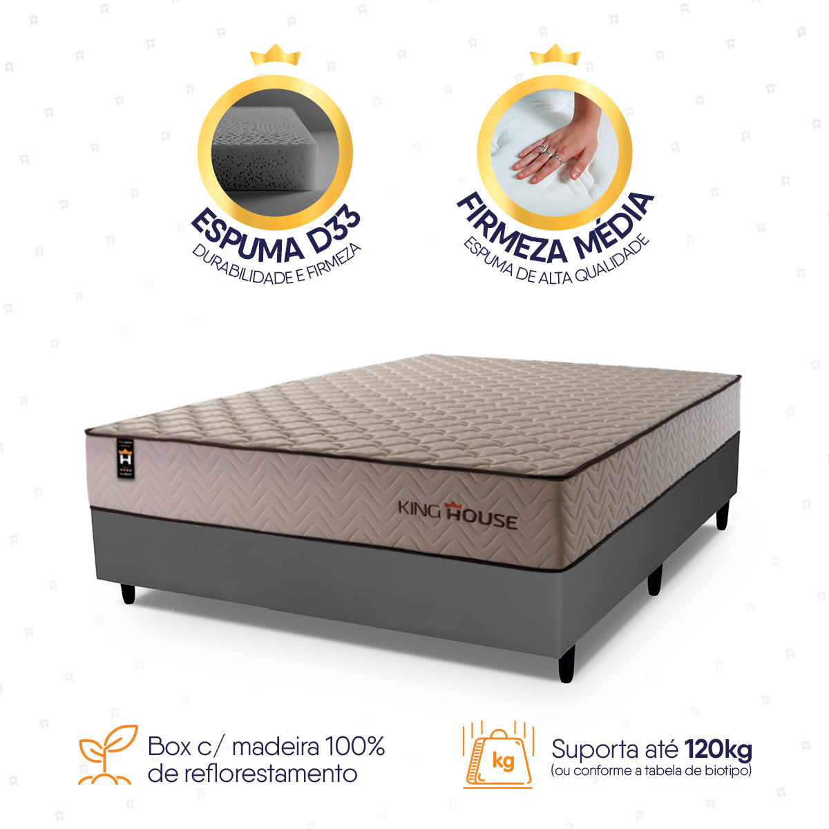 Cama Box Espuma San Diego Casal 138x188 Cinza Espuma D33