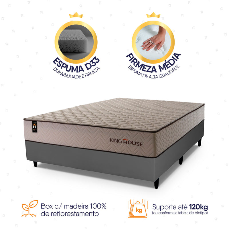 Cama Box Espuma San Diego Casal 138x188 Cinza Espuma D33