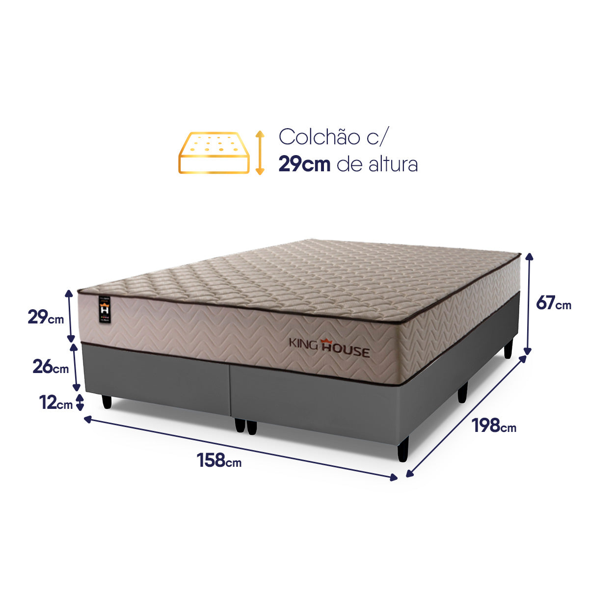 Cama Box San Diego Espuma Queen 158x198 Cinza Espuma D33