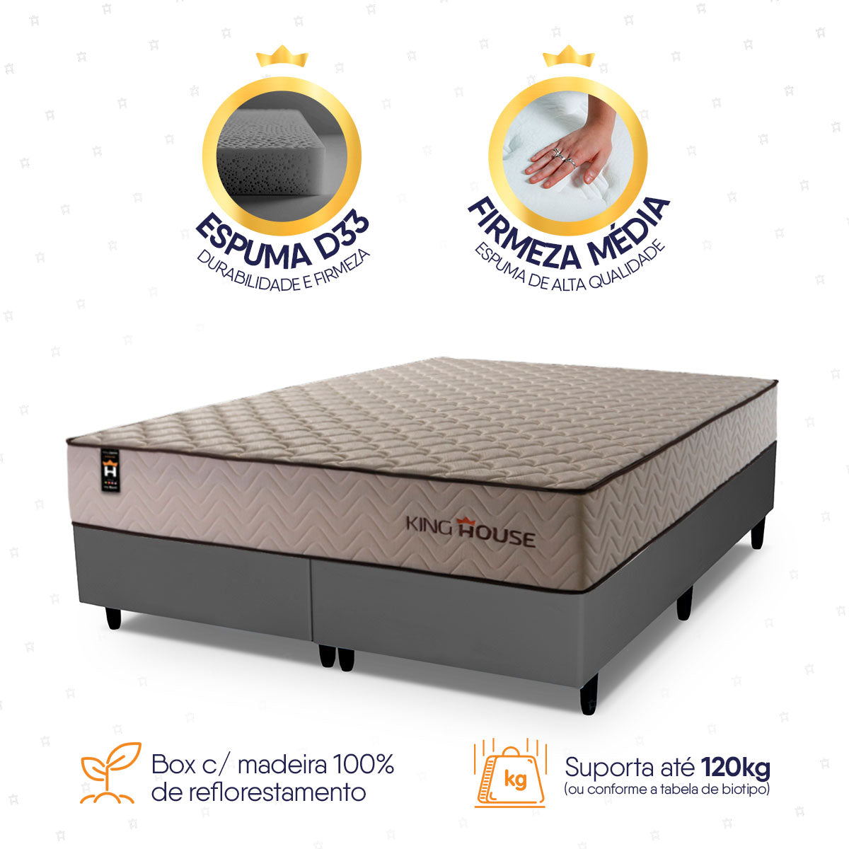 Cama Box San Diego Espuma Queen 158x198 Cinza Espuma D33