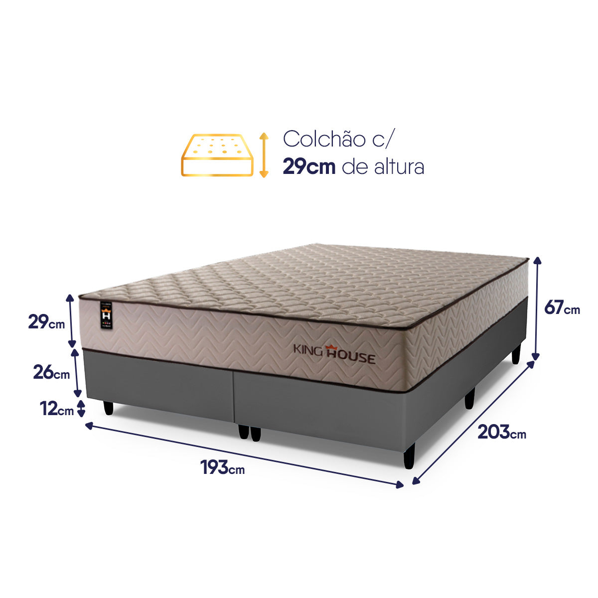 Cama Box San Diego Espuma King 193x203 Cinza Espuma D33