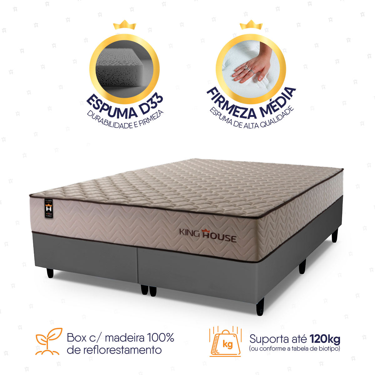 Cama Box San Diego Espuma King 193x203 Cinza Espuma D33