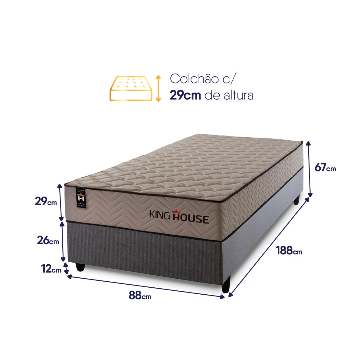 Cama Box Espuma San Diego Solteiro 88x188 Cinza Espuma D33