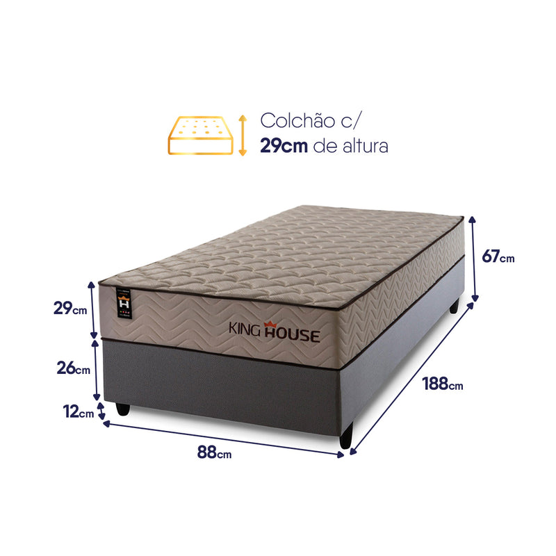 Cama Box Espuma San Diego Solteiro 88x188 Cinza Espuma D33