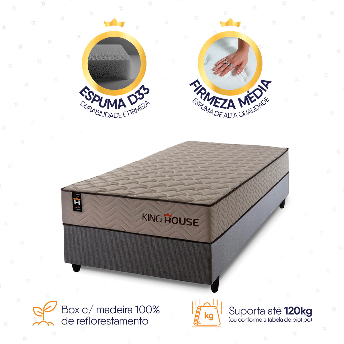 Cama Box Espuma San Diego Solteiro 88x188 Cinza Espuma D33
