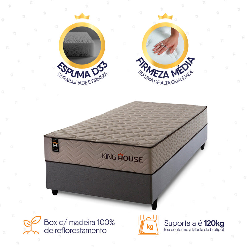 Cama Box Espuma San Diego Solteiro 88x188 Cinza Espuma D33