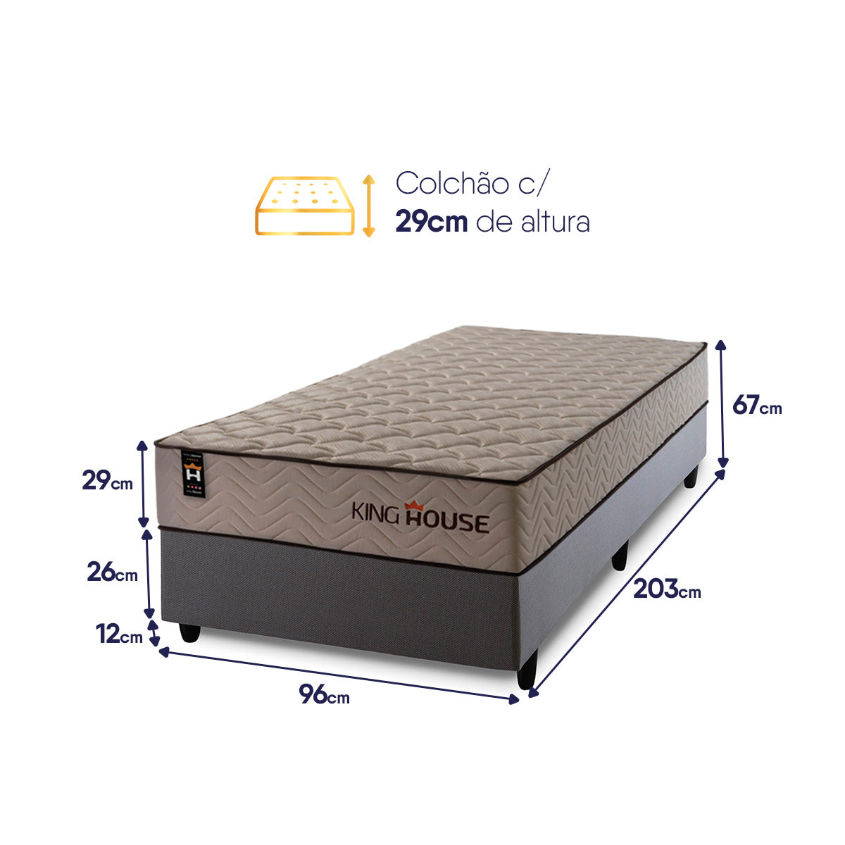 Cama Box Espuma San Diego Solteirão 96x203 Cinza Espuma D33