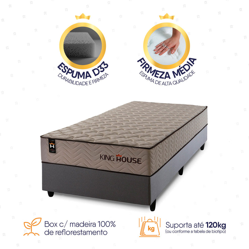 Cama Box Espuma San Diego Solteirão 96x203 Cinza Espuma D33