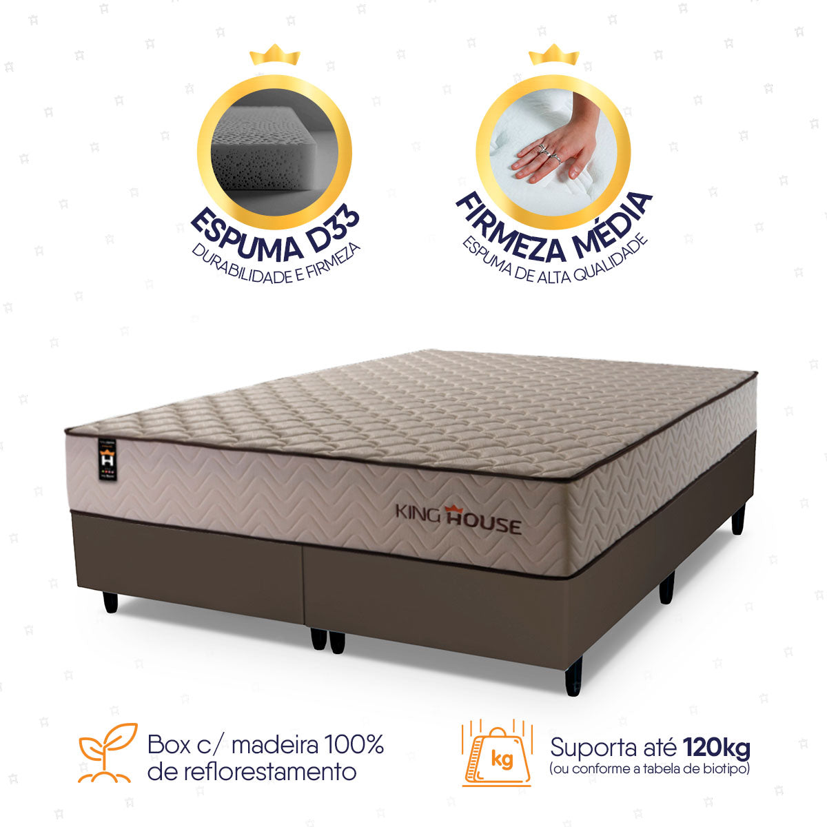 Cama Box San Diego Espuma King 193x203 Marrom Espuma D33