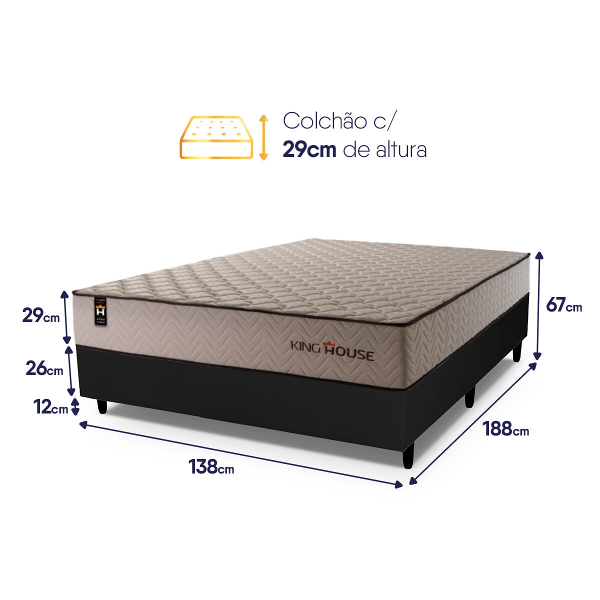 Cama Box Espuma San Diego Casal 138x188 Preto Espuma D33