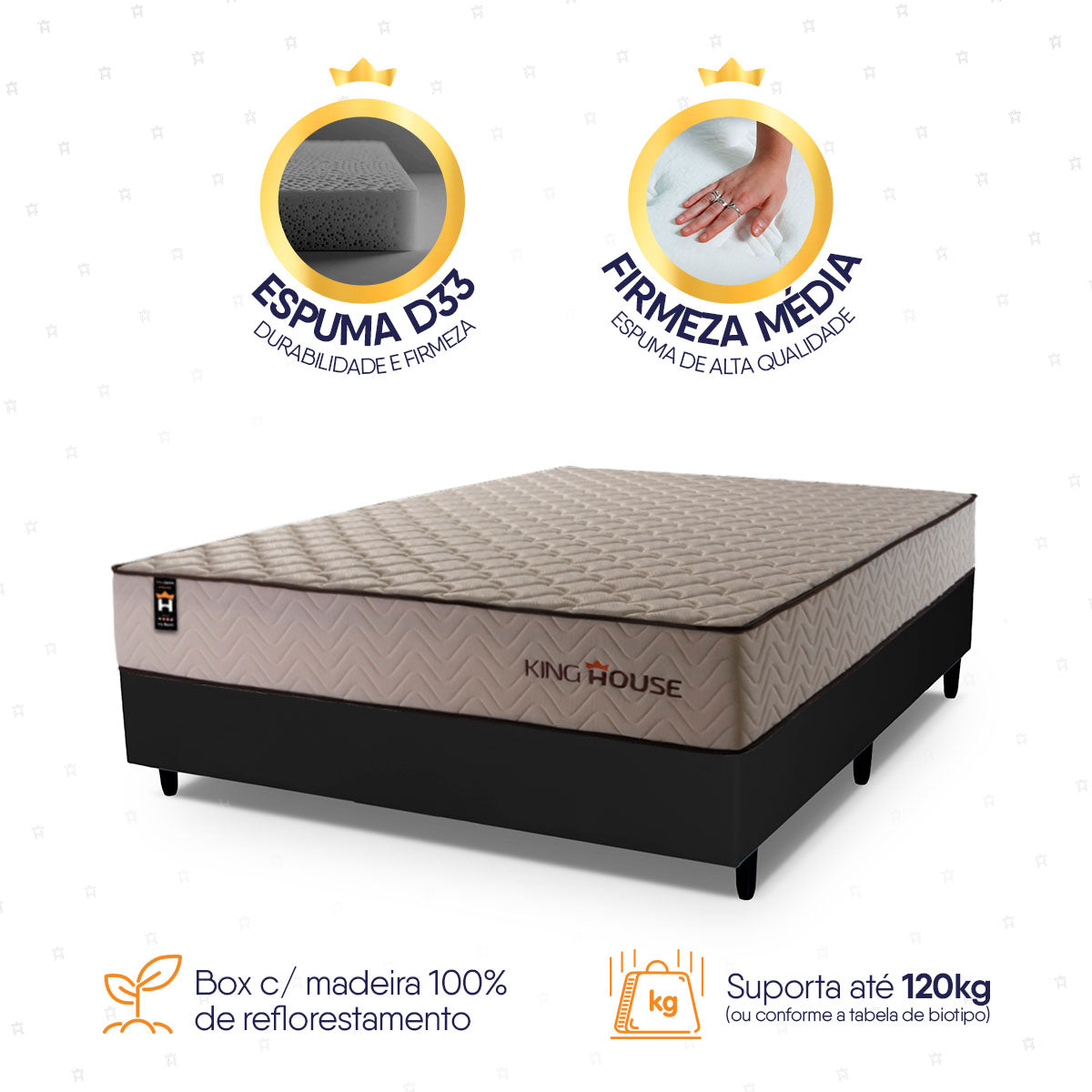 Cama Box Espuma San Diego Casal 138x188 Preto Espuma D33