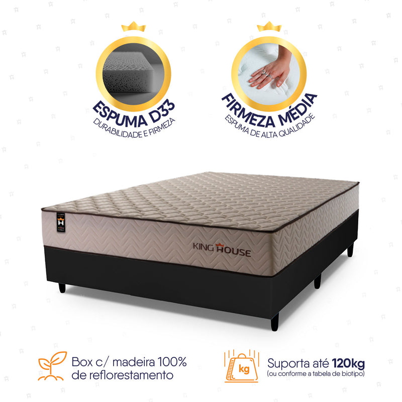 Cama Box Espuma San Diego Casal 138x188 Preto Espuma D33
