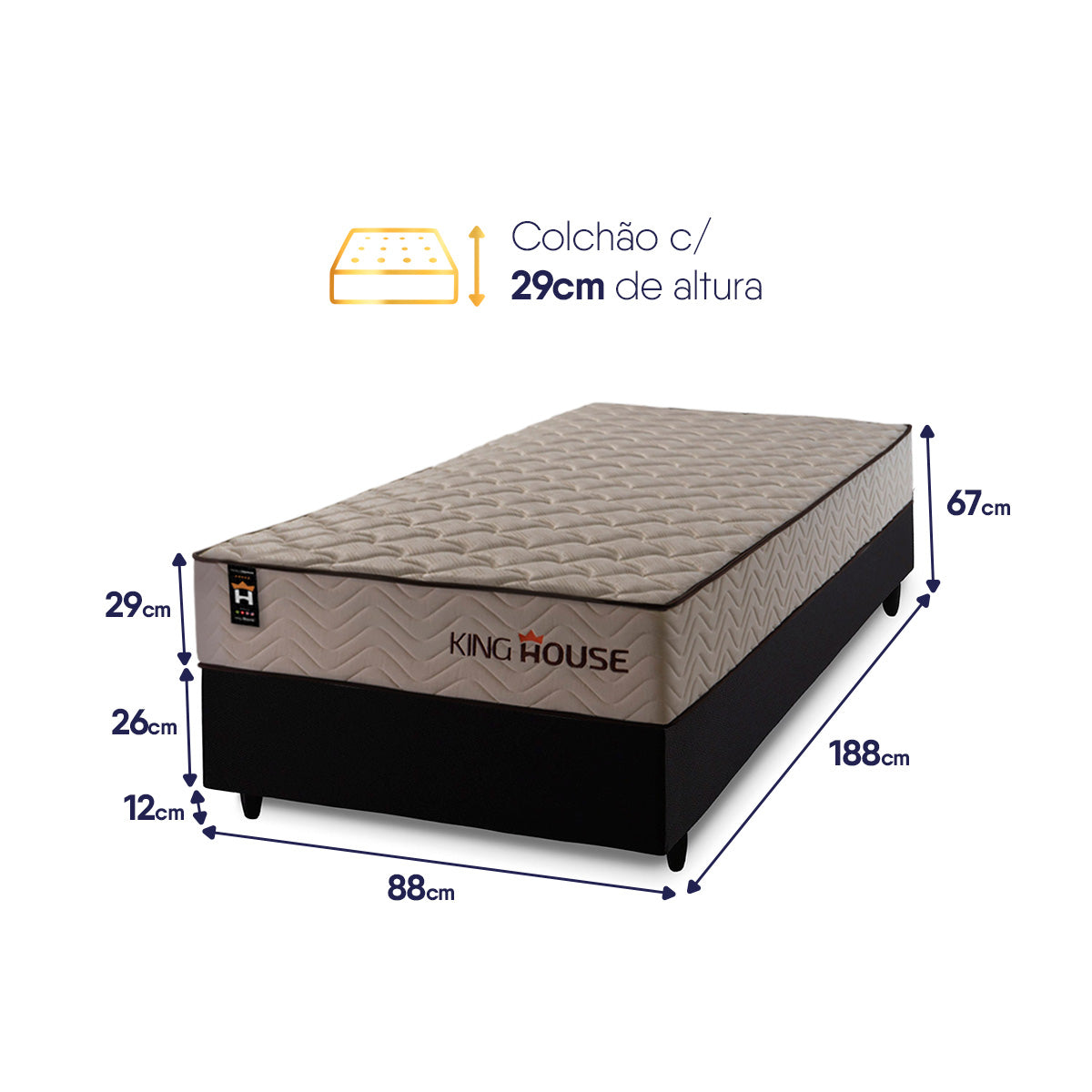 Cama Box Espuma San Diego Solteiro 88x188 Preto Espuma D33