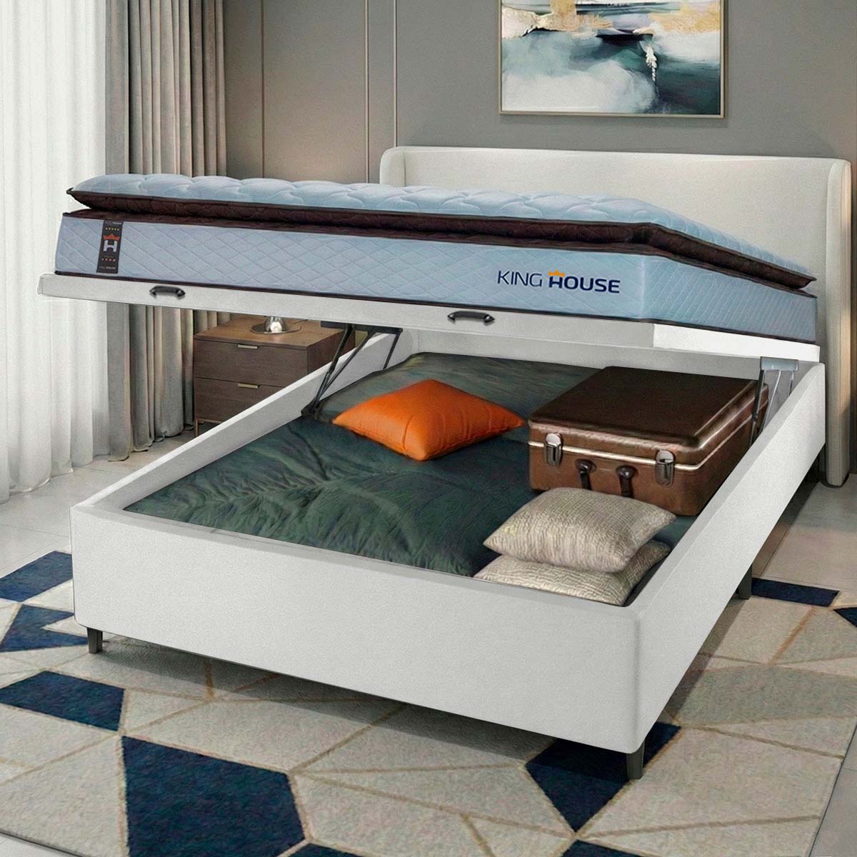 Cama Box Baú San Diego 138x188 Branco Espuma D33