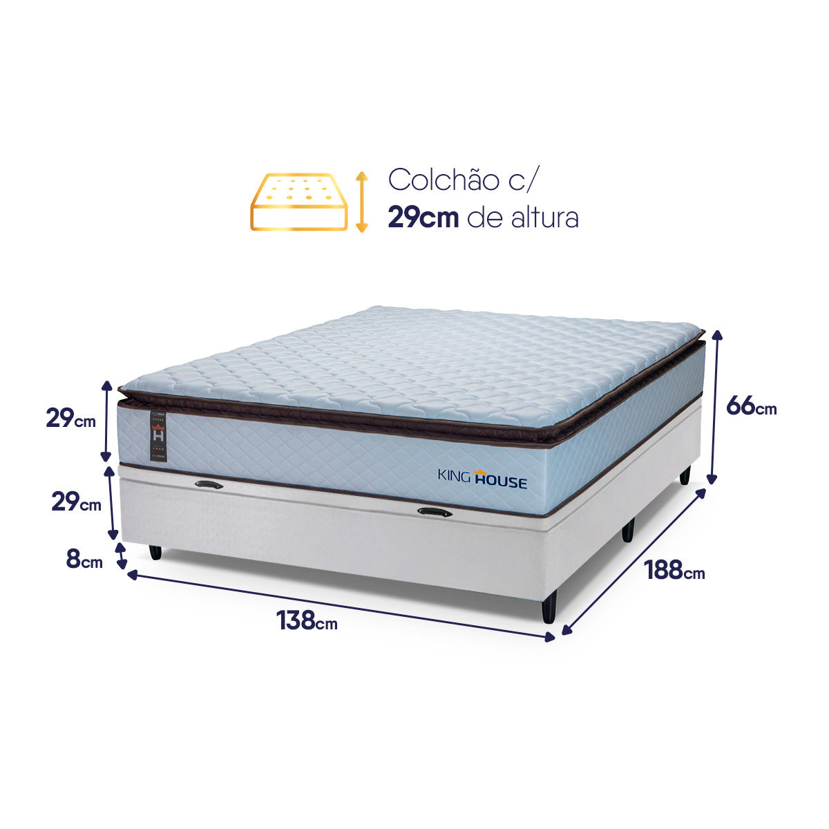 Cama Box Baú San Diego 138x188 Branco Espuma D33