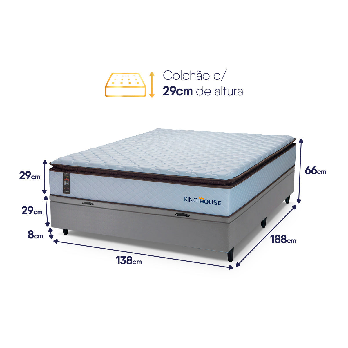 Cama Box Baú San Diego 138x188 Branco e Cinza Espuma D33
