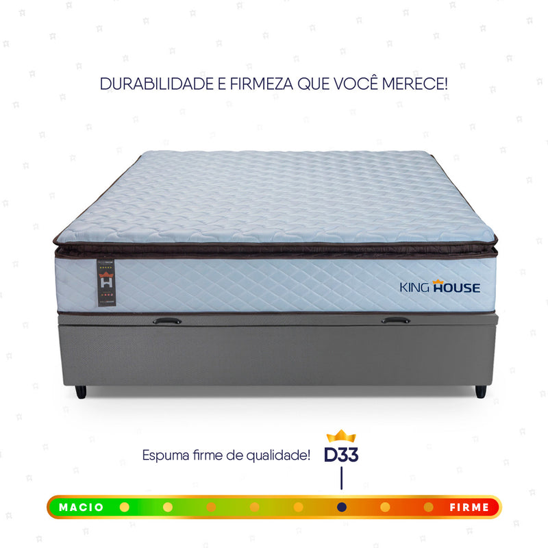 Cama Box Baú San Diego 138x188 Branco e Cinza Espuma D33