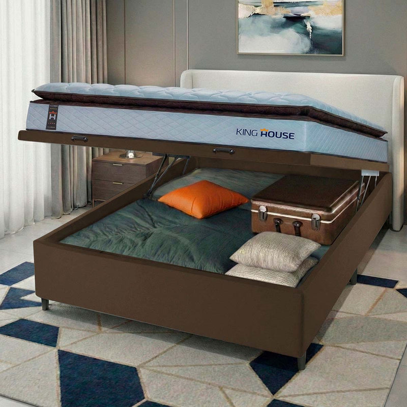 Cama Box Baú San Diego 138x188 Branco e Marrom