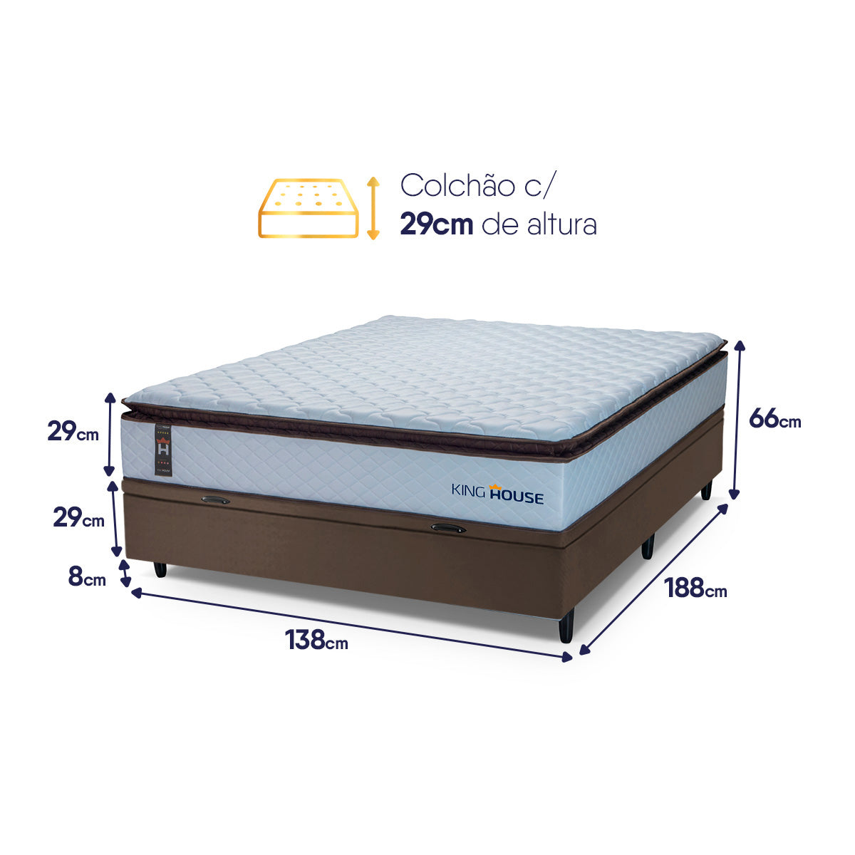 Cama Box Baú San Diego 138x188 Branco e Marrom
